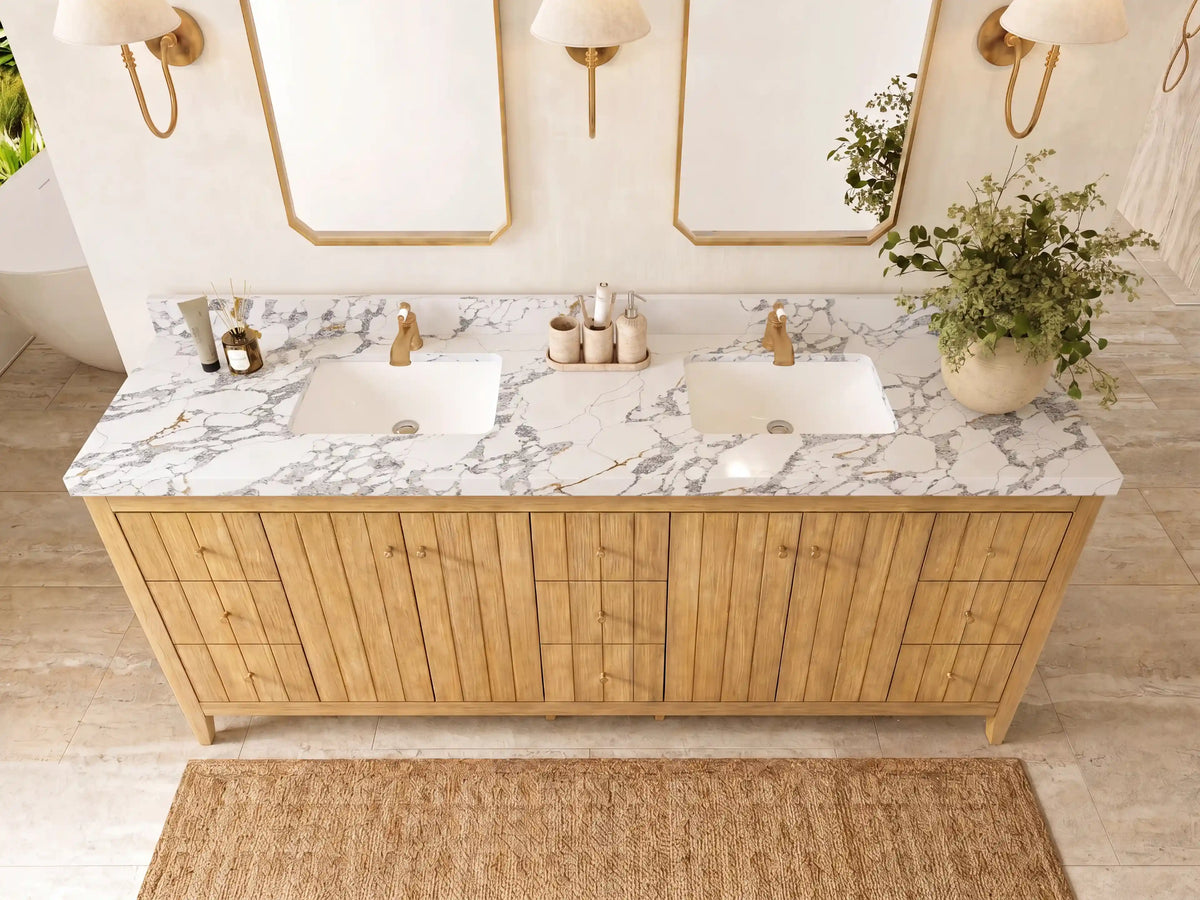 Atlanta Teak Wood 84 in. W x 22 in. D Double Sink Bathroom Vanity