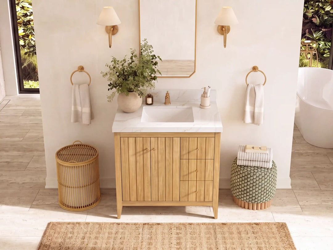 Atlanta 36 in. W x 22 in. D Teak Wood Center Sink Bathroom Vanity | 
              
                Light Natural Teak
                
                  
             - ATL_TK_LNT_WHQZ_36CL - photo №18