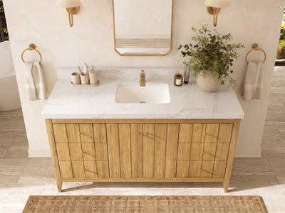 Atlanta Teak Wood 60 in. W x 22 in. D Single Sink Bathroom Vanity