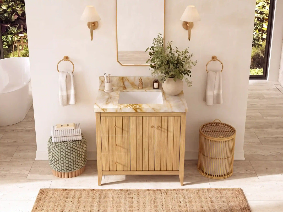 Atlanta Teak Wood 36 in. W x 22 in. D Center Sink Bathroom Vanity | 
              
                Light Natural Teak
                
                  
             - ATL_TK_LNT_WHQZ_36CR - photo №28