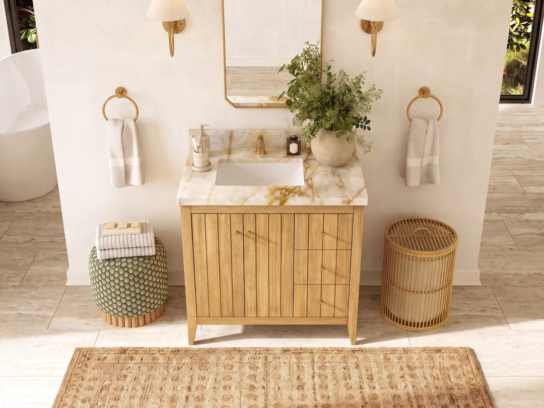 Atlanta Teak Wood 36 in. W x 22 in. D Left Offset Sink Bathroom Vanity | 
              
                Light Natural Teak
                
                  
             - ATL_TK_LNT_WHQZ_36L - photo №18