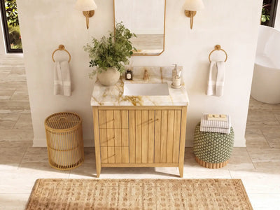 Atlanta Teak Wood 36 in. W x 22 in. D Right Offset Sink Bathroom Vanity