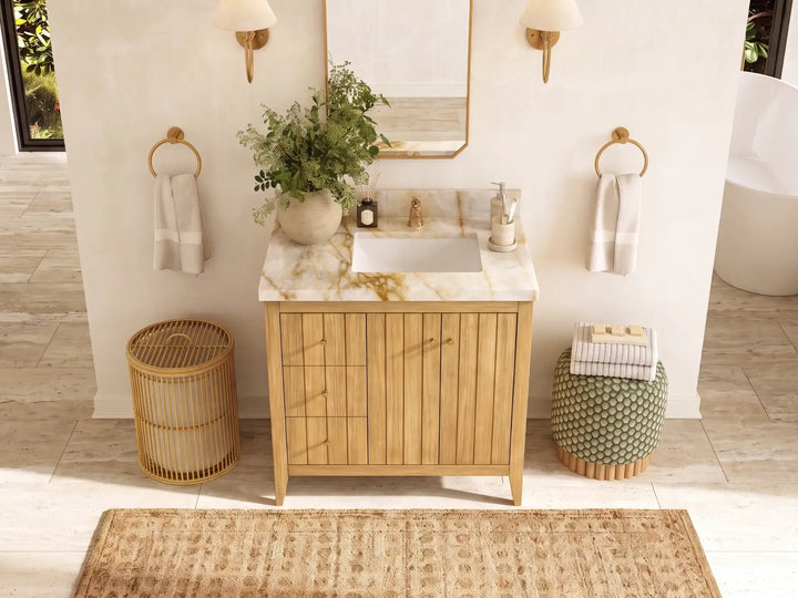 Atlanta Teak Wood 36 in. W x 22 in. D Right Offset Sink Bathroom Vanity - photo 21