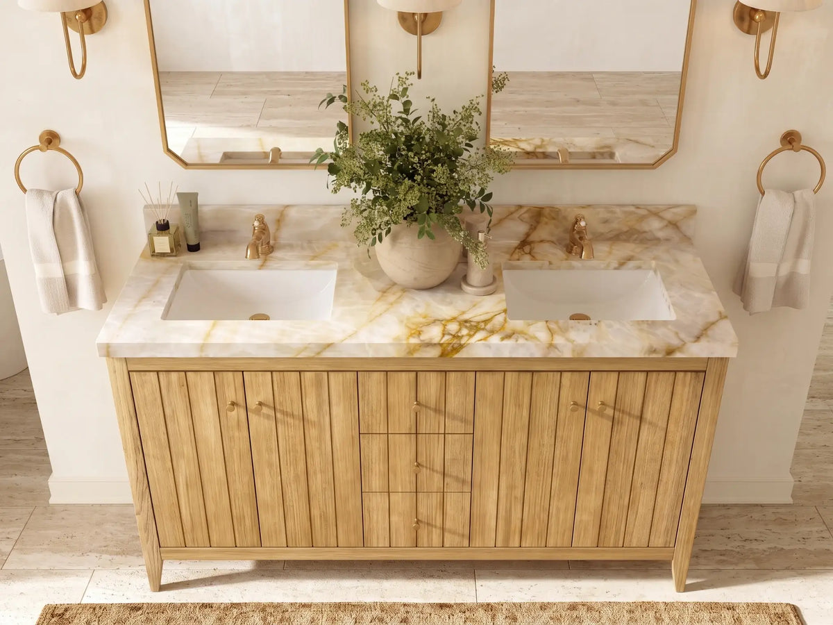 Atlanta Teak Wood 60 in. W x 22 in. D Double Sink Bathroom Vanity