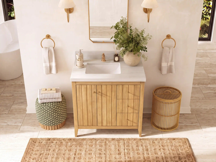 Atlanta Teak Wood 36 in. W x 22 in. D Left Offset Sink Bathroom Vanity - photo 19
