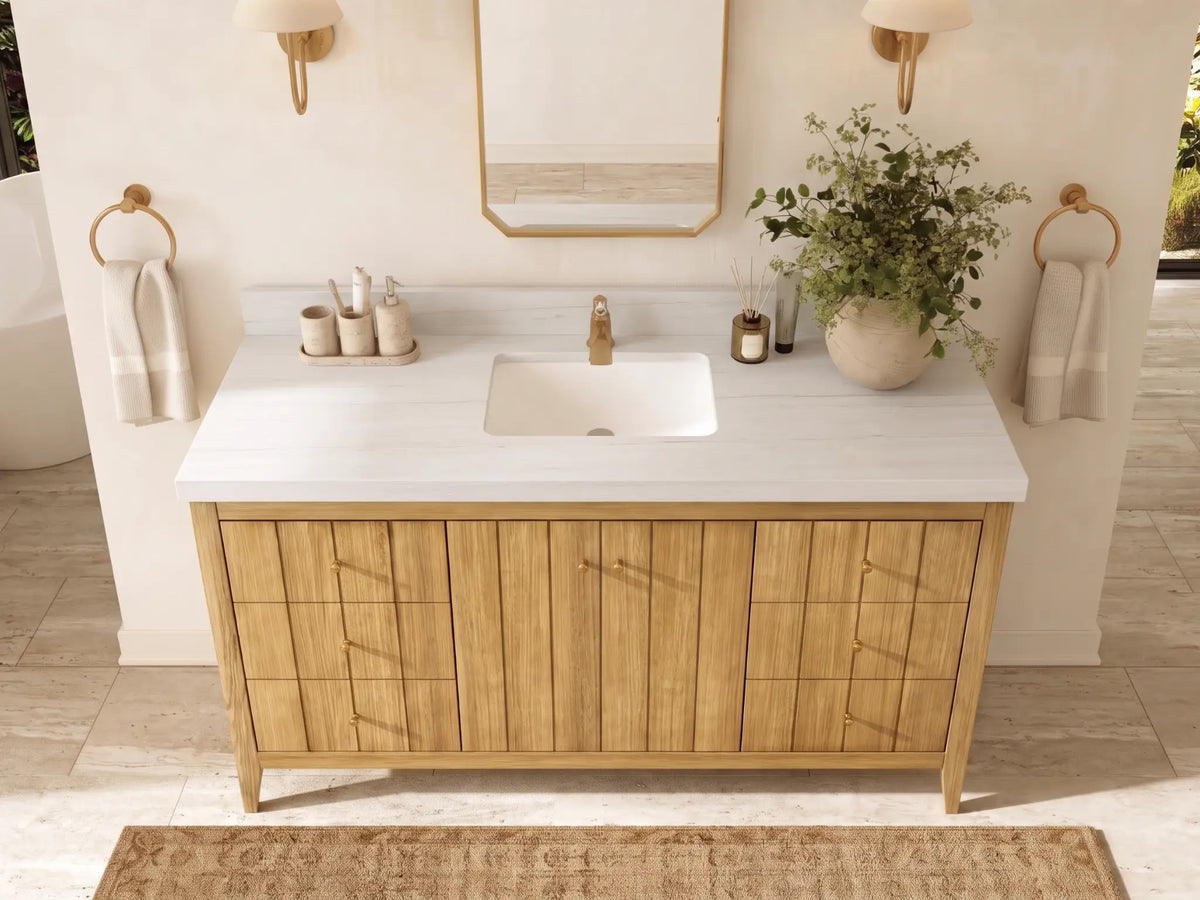 Atlanta Teak Wood 60 in. W x 22 in. D Single Sink Bathroom Vanity