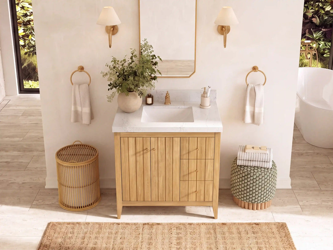 Atlanta 36 in. W x 22 in. D Teak Wood Center Sink Bathroom Vanity | 
              
                Light Natural Teak
                
                  
             - ATL_TK_LNT_WHQZ_36CL - photo №39