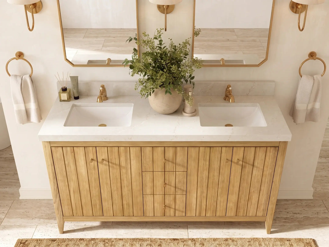 Atlanta Teak Wood 60 in. W x 22 in. D Double Sink Bathroom Vanity | 
              
                Light Natural Teak
                
                  
             - ATL_TK_LNT_WHQZ_60D - photo №26