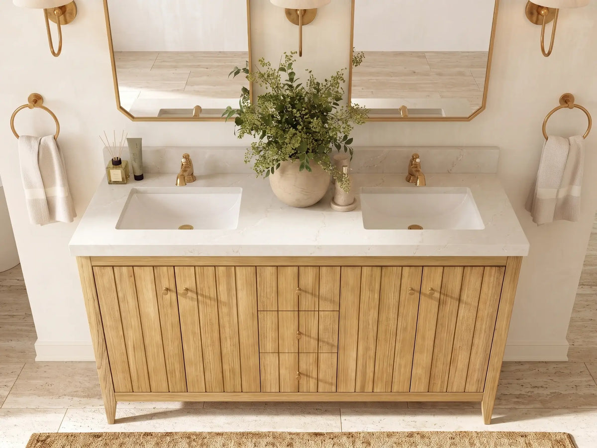 Atlanta Teak Wood 60 in. W x 22 in. D Double Sink Bathroom Vanity