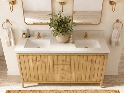 Atlanta Teak Wood 60 in. W x 22 in. D Double Sink Bathroom Vanity