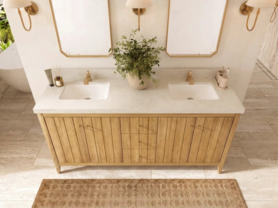 Atlanta Teak Wood 72 in. W x 22 in. D Double Sink Bathroom Vanity