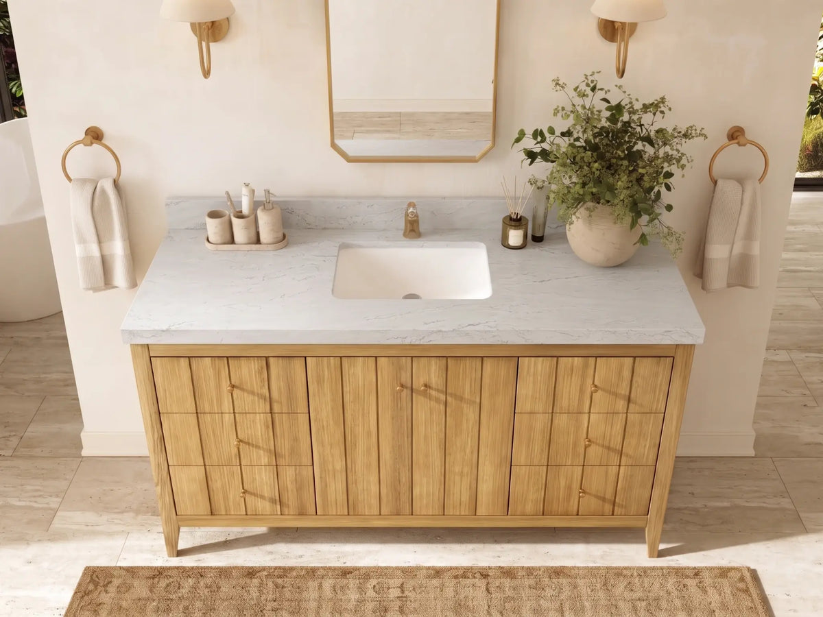 Atlanta Teak Wood 60 in. W x 22 in. D Single Sink Bathroom Vanity