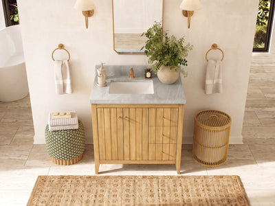 Atlanta Teak Wood 36 in. W x 22 in. D Left Offset Sink Bathroom Vanity