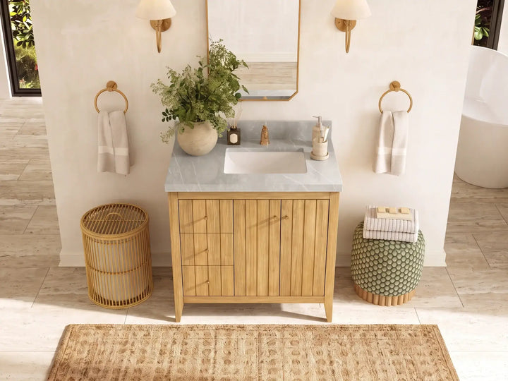 Atlanta Teak Wood 36 in. W x 22 in. D Right Offset Sink Bathroom Vanity - photo 26