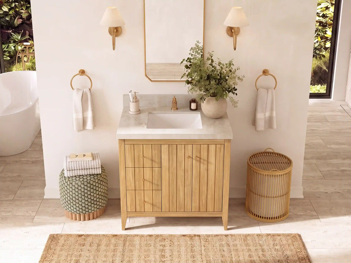 Atlanta Teak Wood 36 in. W x 22 in. D Center Sink Bathroom Vanity