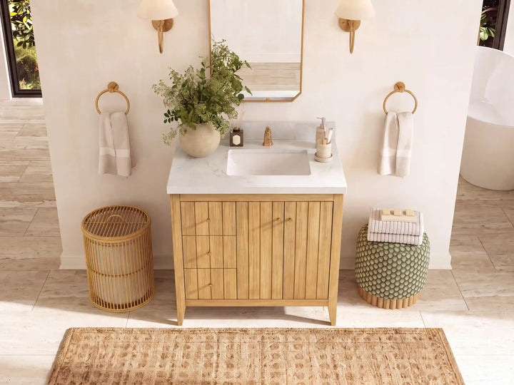 Atlanta Teak Wood 36 in. W x 22 in. D Right Offset Sink Bathroom Vanity - photo 27