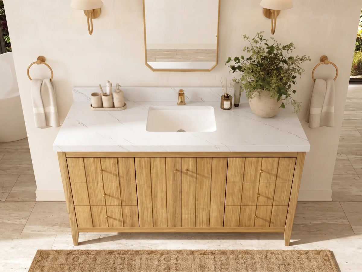 Atlanta Teak Wood 60 in. W x 22 in. D Single Sink Bathroom Vanity