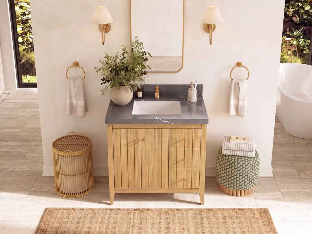 Atlanta 36 in. W x 22 in. D Teak Wood Center Sink Bathroom Vanity | 
              
                Light Natural Teak
                
                  
             - ATL_TK_LNT_WHQZ_36CL - photo №27