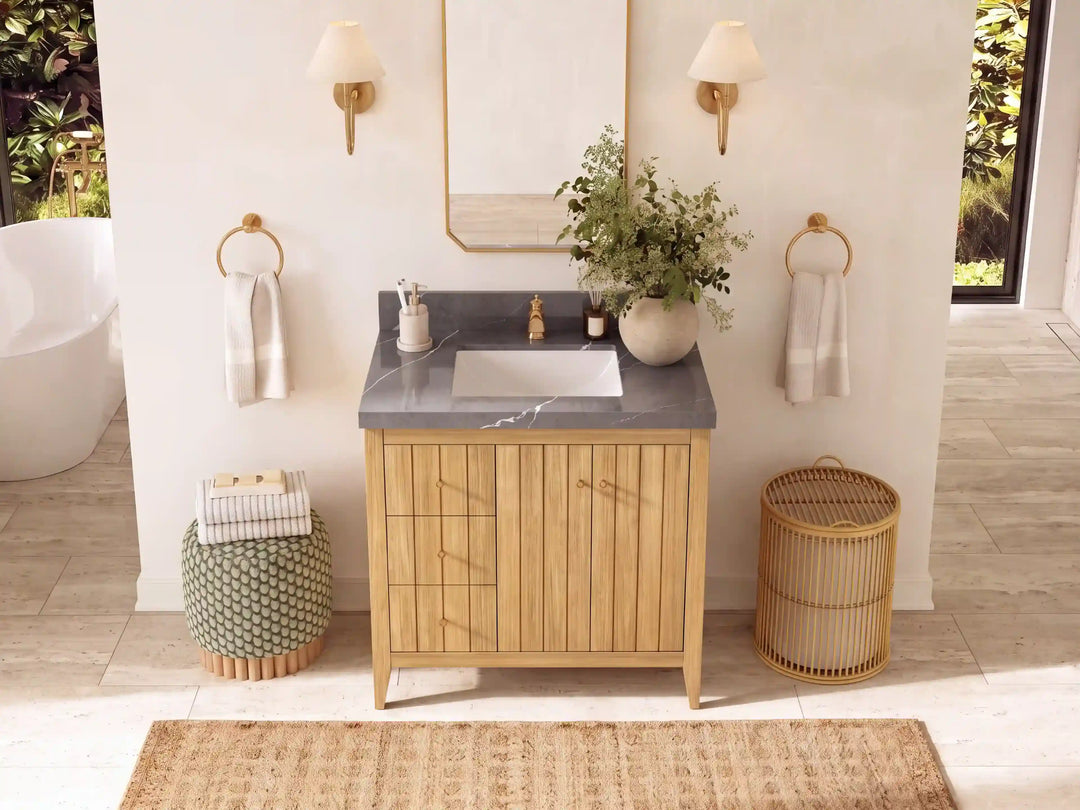 Atlanta Teak Wood 36 in. W x 22 in. D Center Sink Bathroom Vanity | 
              
                Light Natural Teak
                
                  
             - ATL_TK_LNT_WHQZ_36CR - photo №16