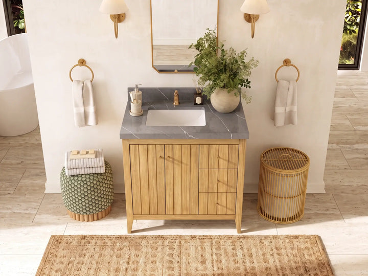 Atlanta Teak Wood 36 in. W x 22 in. D Left Offset Sink Bathroom Vanity - photo 24