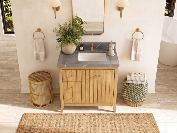 Atlanta Teak Wood 36 in. W x 22 in. D Right Offset Sink Bathroom Vanity - photo 29
