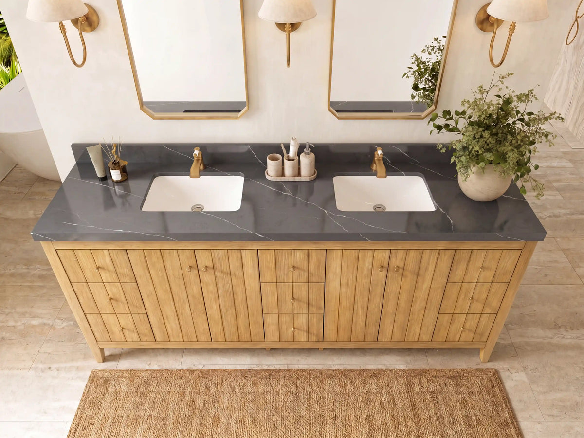 Atlanta Teak Wood 84 in. W x 22 in. D Double Sink Bathroom Vanity