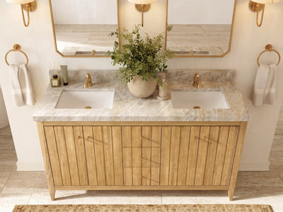 Atlanta Teak Wood 60 in. W x 22 in. D Double Sink Bathroom Vanity