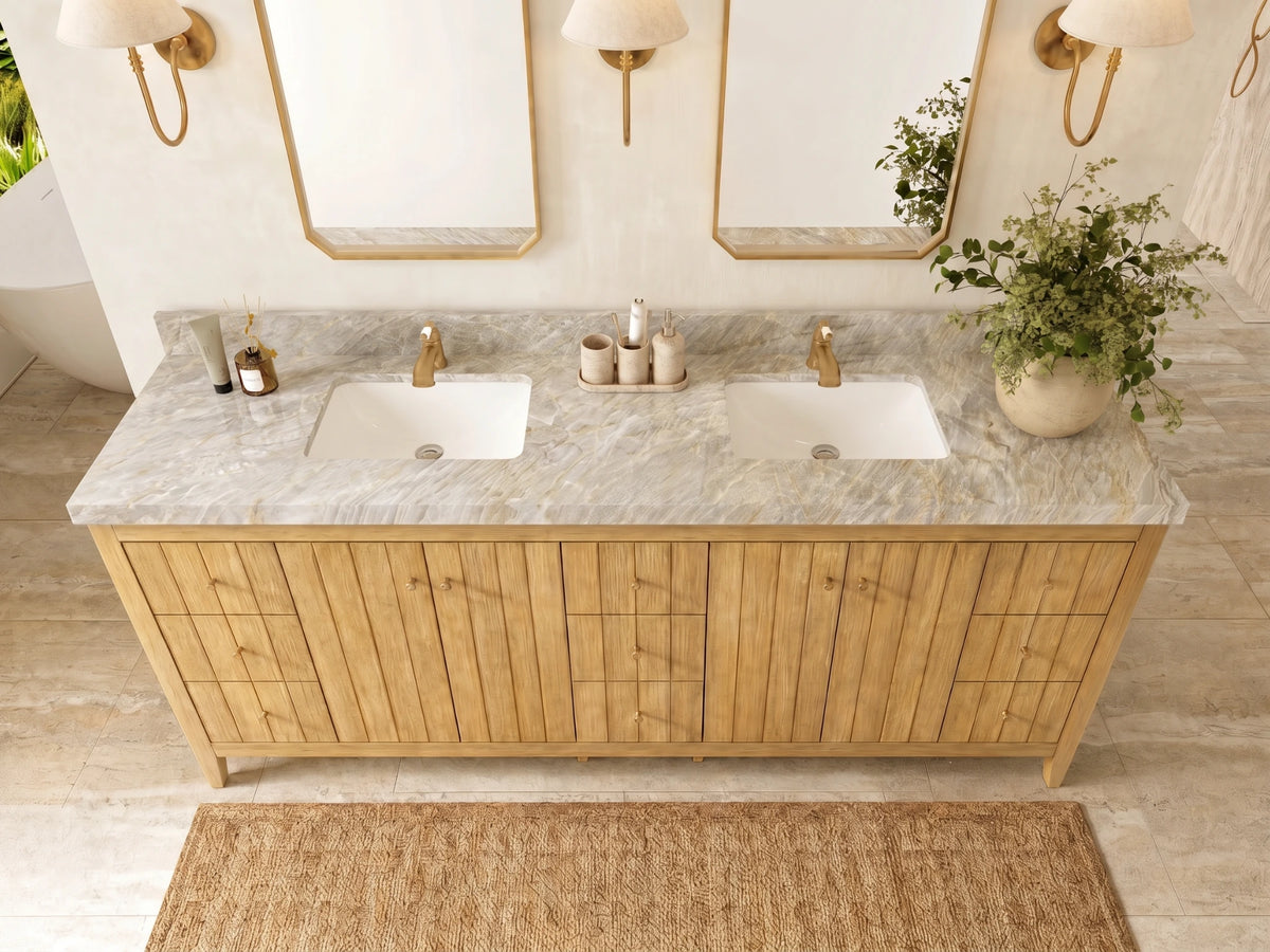 Atlanta Teak Wood 84 in. W x 22 in. D Double Sink Bathroom Vanity