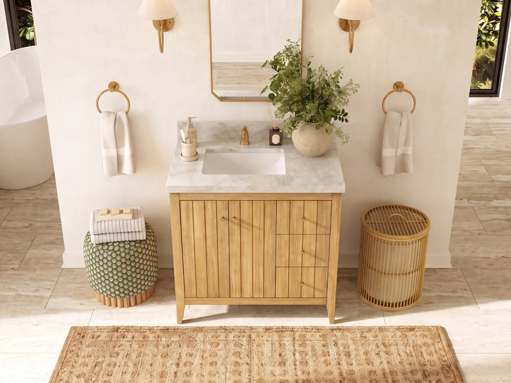 Atlanta Teak Wood 36 in. W x 22 in. D Left Offset Sink Bathroom Vanity - photo 25