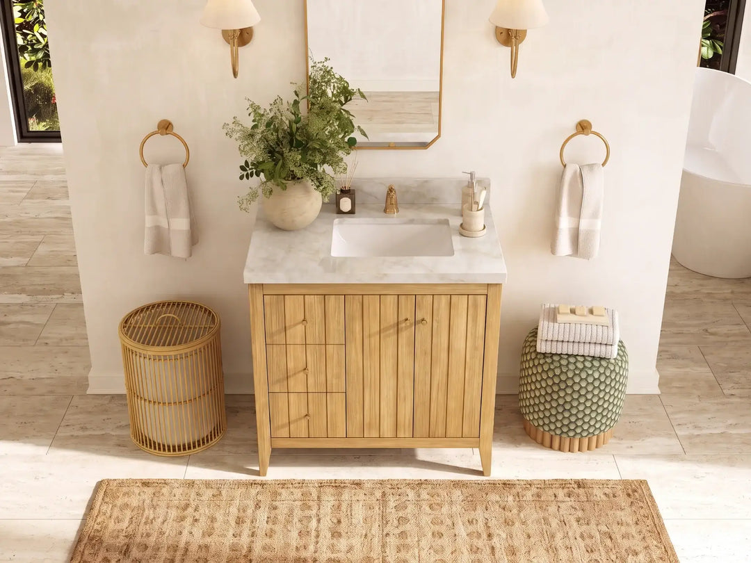 Atlanta Teak Wood 36 in. W x 22 in. D Right Offset Sink Bathroom Vanity | 
              
                Light Natural Teak
                
                  
             - ATL_TK_LNT_WHQZ_36R - photo №30