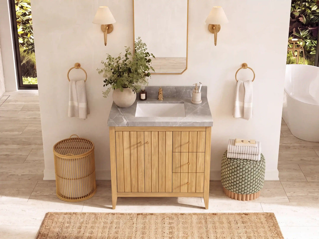 Atlanta 36 in. W x 22 in. D Teak Wood Center Sink Bathroom Vanity | 
              
                Light Natural Teak
                
                  
             - ATL_TK_LNT_WHQZ_36CL - photo №29