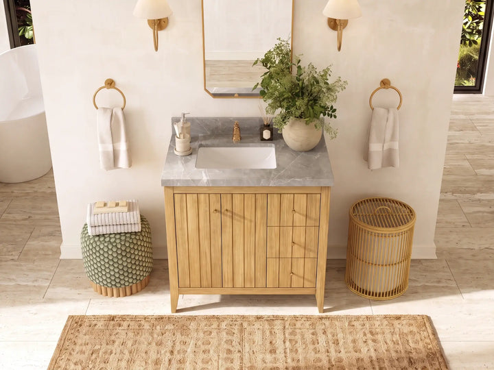 Atlanta Teak Wood 36 in. W x 22 in. D Left Offset Sink Bathroom Vanity - photo 26