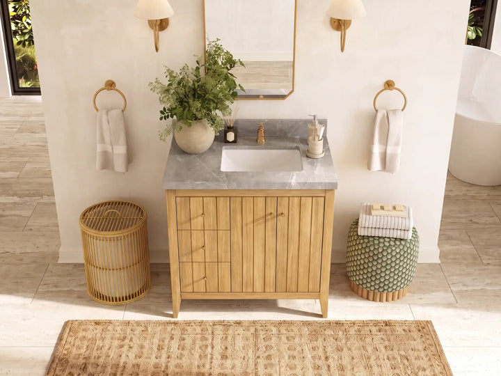 Atlanta Teak Wood 36 in. W x 22 in. D Right Offset Sink Bathroom Vanity - photo 31