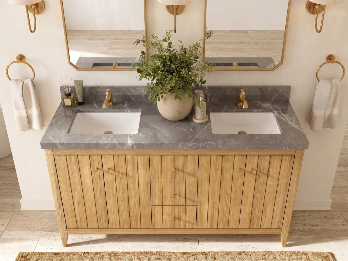 Atlanta Teak Wood 60 in. W x 22 in. D Double Sink Bathroom Vanity