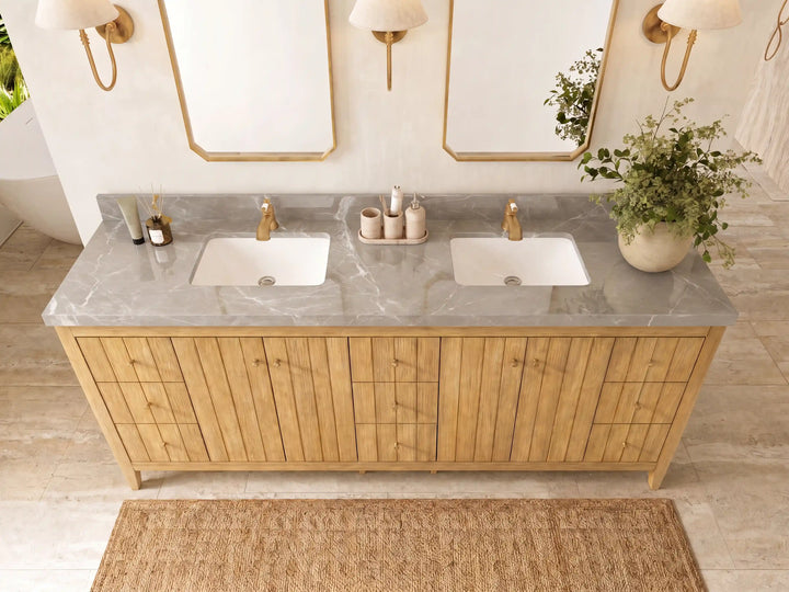 Atlanta Teak Wood 84 in. W x 22 in. D Double Sink Bathroom Vanity - photo 26