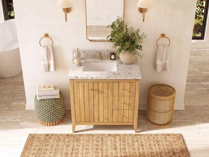 Atlanta Teak Wood 36 in. W x 22 in. D Left Offset Sink Bathroom Vanity - photo 28