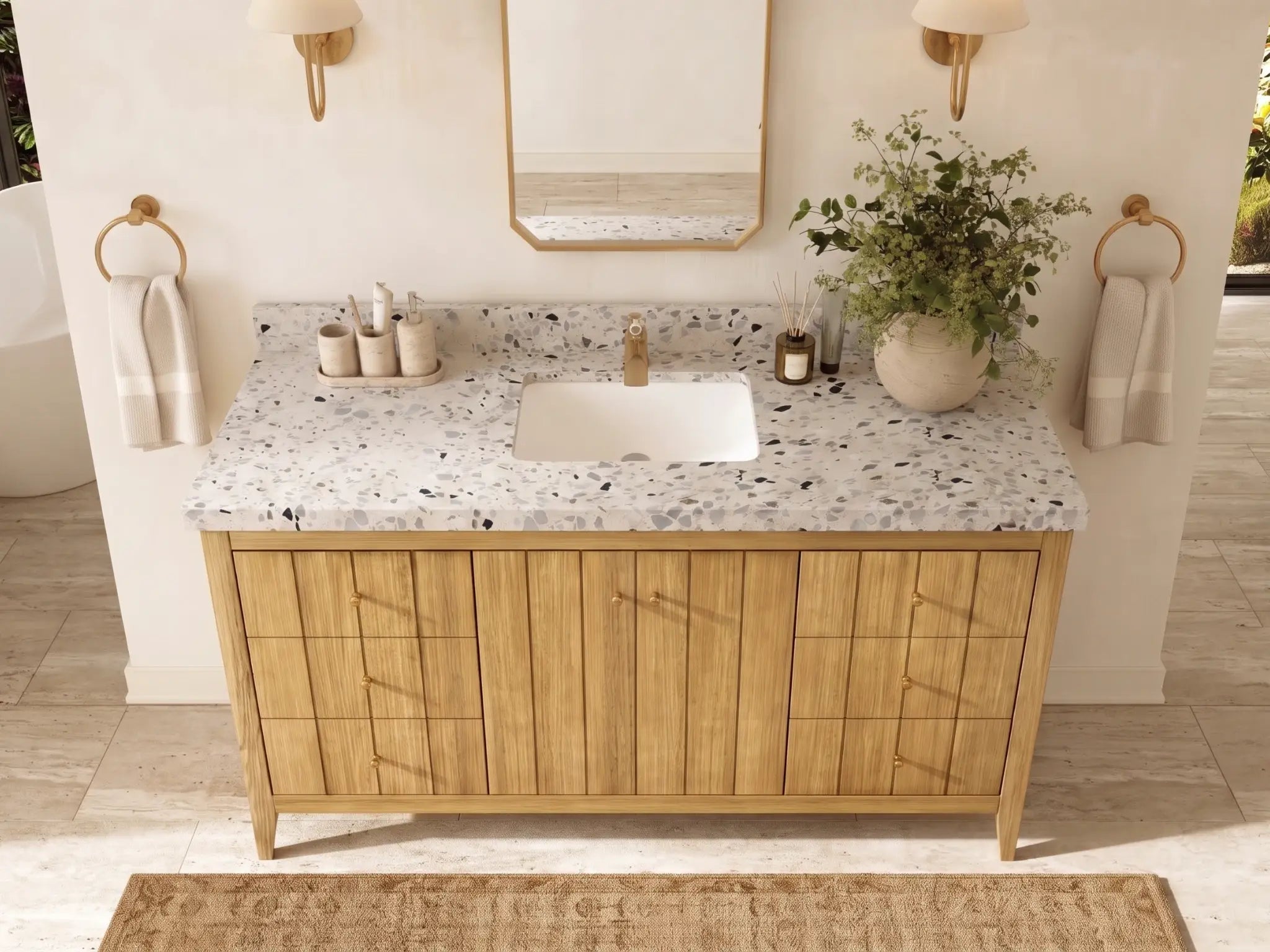 Atlanta Teak Wood 60 in. W x 22 in. D Single Sink Bathroom Vanity