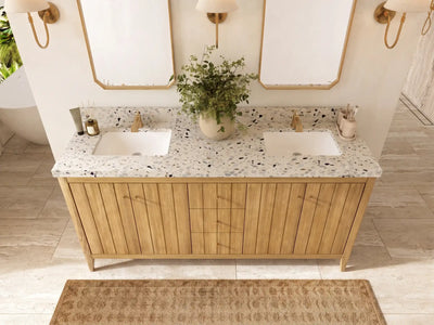 Atlanta Teak Wood 72 in. W x 22 in. D Double Sink Bathroom Vanity