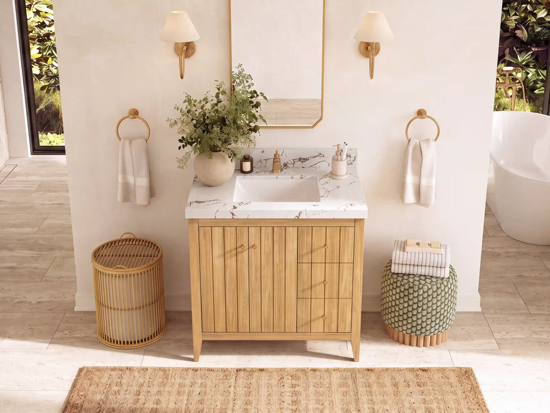 Atlanta 36 in. W x 22 in. D Teak Wood Center Sink Bathroom Vanity | 
              
                Light Natural Teak
                
                  
             - ATL_TK_LNT_WHQZ_36CL - photo №32
