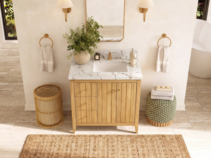 Atlanta Teak Wood 36 in. W x 22 in. D Right Offset Sink Bathroom Vanity - photo 34