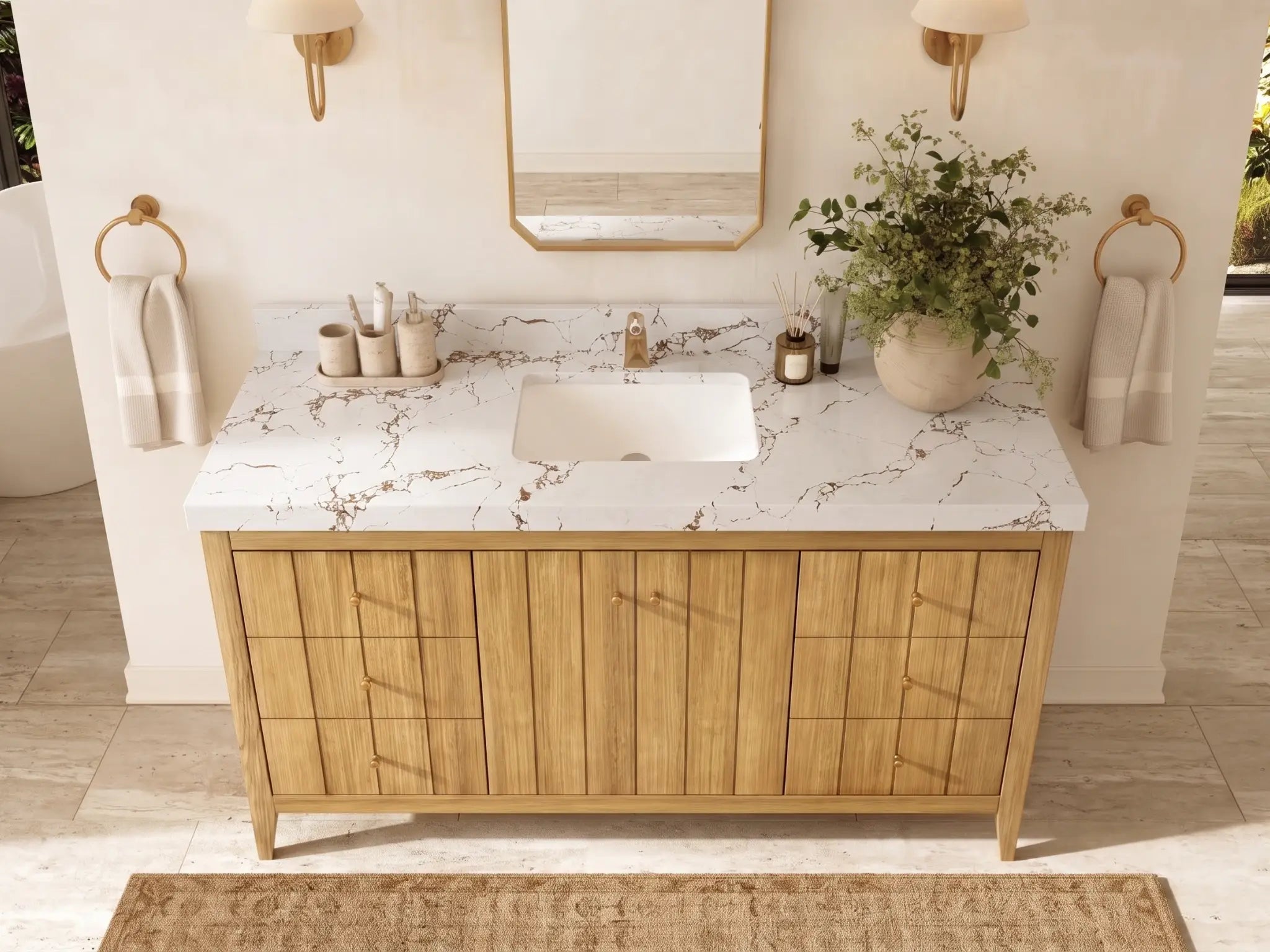 Atlanta Teak Wood 60 in. W x 22 in. D Single Sink Bathroom Vanity
