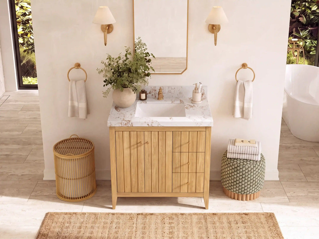 Atlanta 36 in. W x 22 in. D Teak Wood Center Sink Bathroom Vanity | 
              
                Light Natural Teak
                
                  
             - ATL_TK_LNT_WHQZ_36CL - photo №33