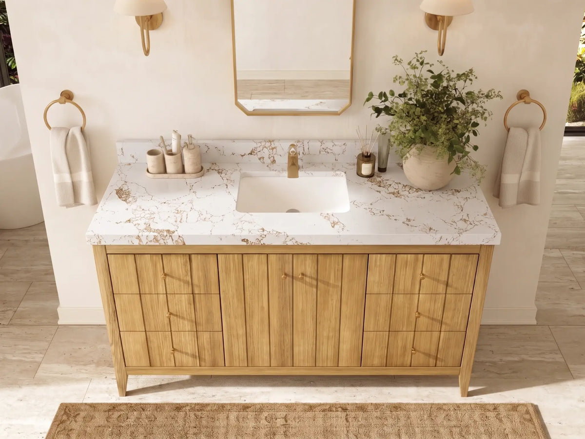 Atlanta Teak Wood 60 in. W x 22 in. D Single Sink Bathroom Vanity