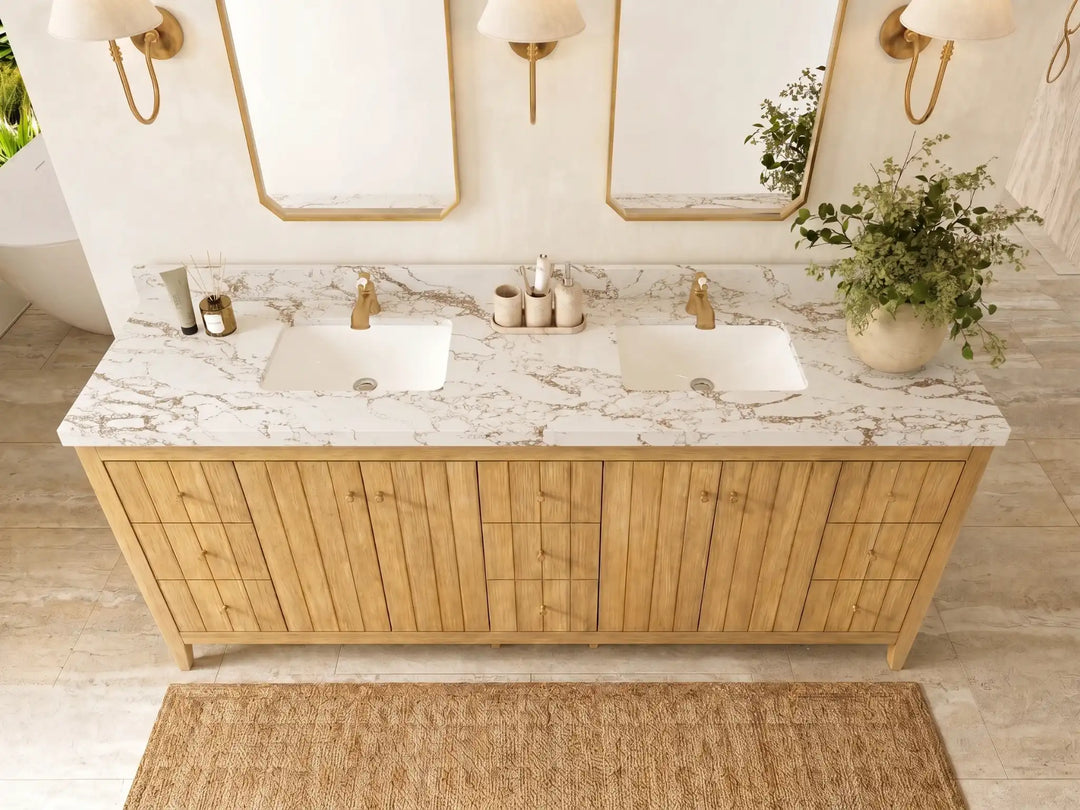 Atlanta Teak Wood 84 in. W x 22 in. D Double Sink Bathroom Vanity | 
              
                Light Natural Teak
                
                  
             - ATL_TK_LNT_WHQZ_84D - photo №33