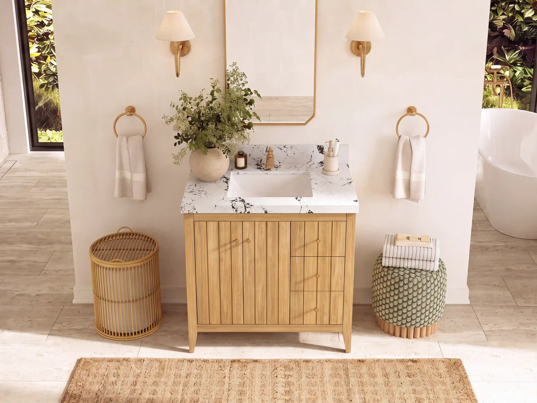Atlanta 36 in. W x 22 in. D Teak Wood Center Sink Bathroom Vanity | 
              
                Light Natural Teak
                
                  
             - ATL_TK_LNT_WHQZ_36CL - photo №34