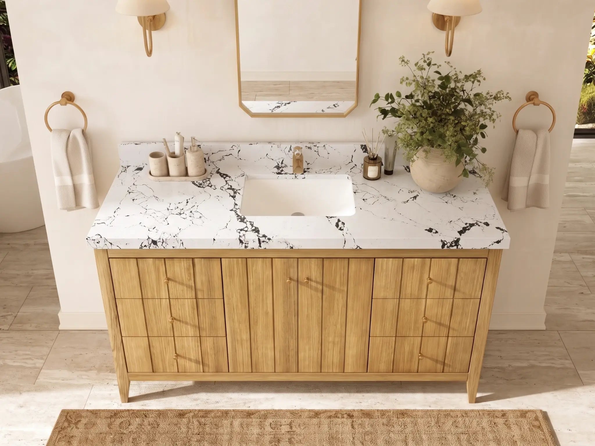 Atlanta Teak Wood 60 in. W x 22 in. D Single Sink Bathroom Vanity