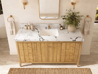Atlanta Teak Wood 60 in. W x 22 in. D Single Sink Bathroom Vanity
