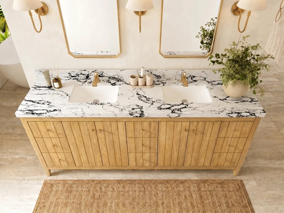 Atlanta Teak Wood 84 in. W x 22 in. D Double Sink Bathroom Vanity | 
              
                Light Natural Teak
                
                  
             - ATL_TK_LNT_WHQZ_84D - photo №34