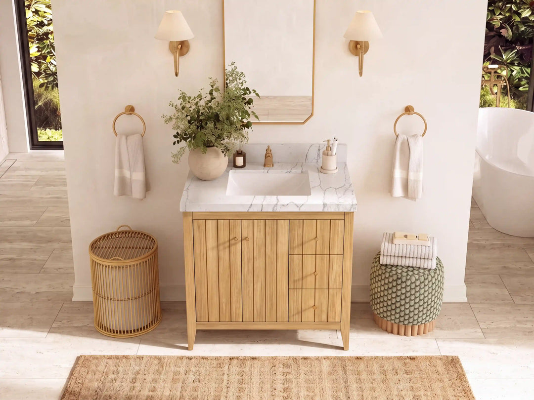 Atlanta 36 in. W x 22 in. D Teak Wood Center Sink Bathroom Vanity | 
              
                Light Natural Teak
                
                  
             - ATL_TK_LNT_WHQZ_36CL - photo №40