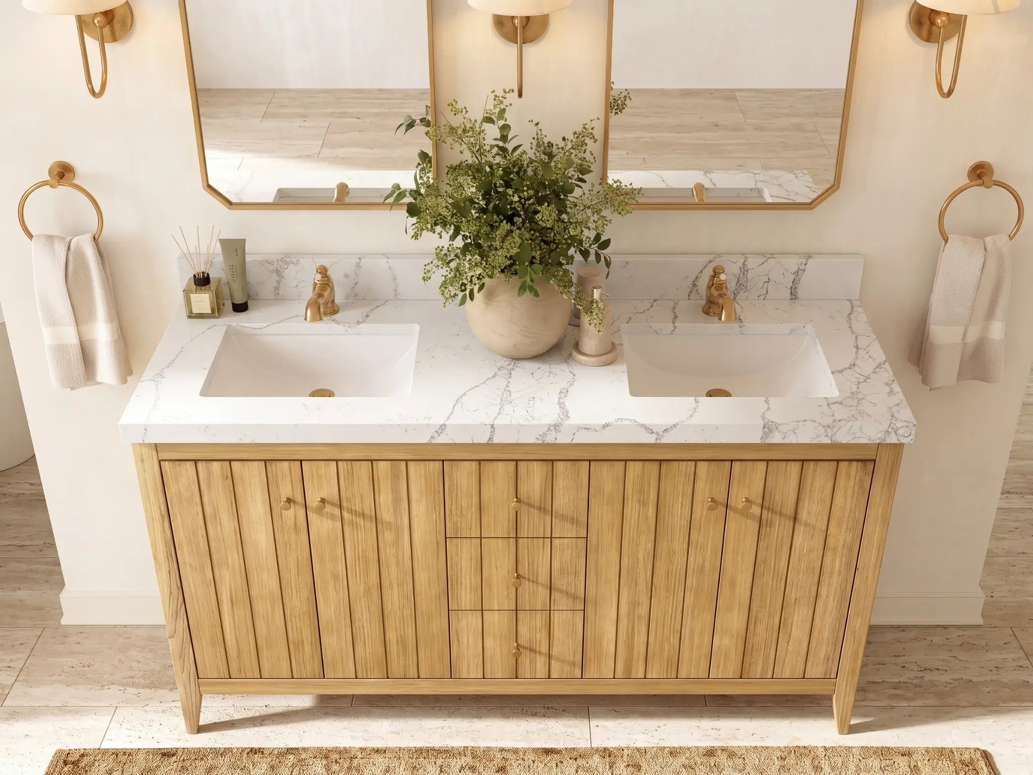 Atlanta Teak Wood 60 in. W x 22 in. D Double Sink Bathroom Vanity
